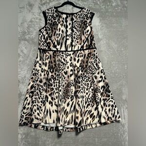 Studio One Fit And Flare Dress Women’s 18W Leopard Cheetah Brown Office Career